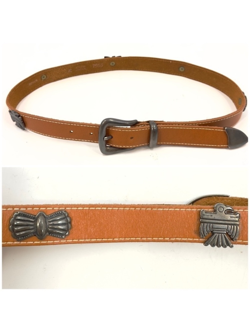 Vintage Ann Taylor Western Leather Concho Belt Womens Medium Southwest Tribal
